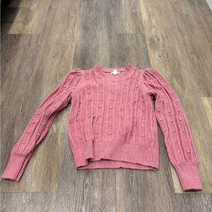 Crewcuts Rose Pink Cable-Knit Puff Sleeve Sweater